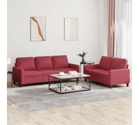 WHOPBXGAD Red Wine Synthetic Leather 2+3 Seater Sofa Set with Cushions, Modern Living Room Furniture for Relaxing, Watching TV, Reading, Durable Structure and Comfortable Seating