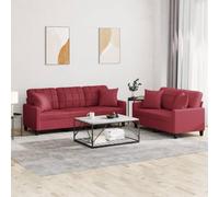 WHOPBXGAD Red Wine Synthetic Leather 2-Piece Sofa Set with Cushions, 2-Seater and 3-Seater Living Room Furniture for Home Decor, Comfortable Modern Couches with Durable Frame and Easy Clean Material