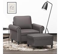 WHOPBXGAD Sillón con Taburete Gris 60 cm Cuero Sintético Resistente para Sala de Estar, Sofá Individual Moderno con Reposapiés, Cómodo Asiento Acolchado para Relajarse y Ver Televisión