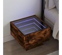 WHOPBXGAD Smoked Oak Nightstand with Infinity LED Mirror, 40x40x30cm Modern Bedside Table with RGB Lights, USB Port, Engineered Wood for Bedroom, Living Room, Dorm