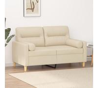 WHOPBXGAD Sofa 2 Seater Cream Fabric with Cushions 120cm Modern Design Living Room Furniture Durable Metal Frame Removable Covers Comfortable Seating Experience