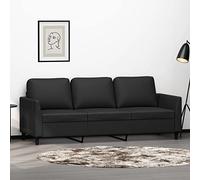 WHOPBXGAD Sofá 3 Plazas Negro 180 cm Cuero Sintético Resistente Manchas, Estructura Metal Estable, Diseño Moderno Sala Comedor