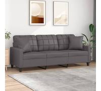 WHOPBXGAD Sofa 3 Seater Modern Grey Synthetic Leather Couch 180cm with Decorative Pillows, Durable Stain Resistant Fabric for Living Room Lounge Relaxation