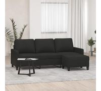 WHOPBXGAD Sofa 3 Seater with Ottoman Black Fabric 180cm Living Room Furniture Modern Design Comfortable Durable Couch for Home Lounge Relaxation
