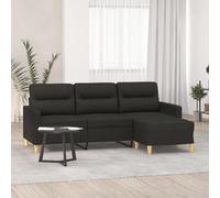 WHOPBXGAD Sofa 3 Seater with Ottoman Black Fabric 180cm Modern Living Room Furniture Comfortable Durable Couch for Home Relaxation Entertainment