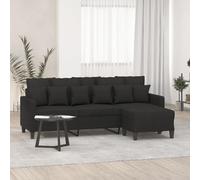 WHOPBXGAD Sofa 3 Seater with Ottoman Black Fabric 180cm Modern Living Room Furniture for Relaxing Watching TV Reading Durable Comfortable Design