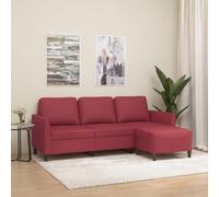 WHOPBXGAD Sofa 3 Seater with Ottoman Modern Living Room Furniture Synthetic Leather Red Wine 180 cm Wide Comfortable Seating Durable Material Home Decor