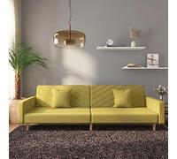 WHOPBXGAD Sofa Bed 2 Seater Convertible Guest Bed with 2 Pillows, Green Fabric Upholstery, Wood Frame, Foam Cushion for Living Room, Small Space, Apartment