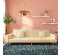 WHOPBXGAD Sofa Bed 2 Seater Convertible Guest Bed with Cream Fabric and 2 Pillows, Wood Frame, Space Saving Design for Living Room, Apartment, Office