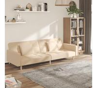 WHOPBXGAD Sofa Bed 2 Seater Convertible Guest Bed with Cream Fabric and 2 Pillows, Wood Frame Structure for Living Room, Small Spaces, Easy Assembly, Comfortable Sleeper