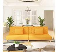 WHOPBXGAD Sofa Bed 2 Seater Convertible Guest Bed with Yellow Fabric Cushions, Wood Frame, Space Saving Design for Small Apartments, Living Rooms, Offices