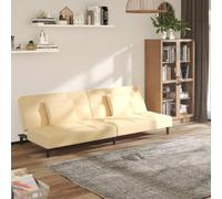 WHOPBXGAD Sofa Bed 2 Seater Velvet Convertible Guest Bed with Pillows, Cream Color for Living Room and Small Spaces, Easy Assembly, Comfortable Foam Cushion