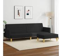WHOPBXGAD Sofa Bed 2 Seater with Ottoman Black Fabric Convertible Guest Bed Living Room Furniture Adjustable Backrest Durable Material Comfortable Sleeper