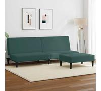 WHOPBXGAD Sofa Bed 2 Seater with Ottoman Dark Green Velvet Convertible Guest Bed Living Room Furniture Adjustable Backrest Durable Material