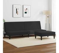 WHOPBXGAD Sofa Bed 2 Seater with Ottoman Velvet Black Convertible Guest Bed for Living Room Bedroom, Adjustable Backrest, Durable Wood Frame, Comfortable Foam Padding