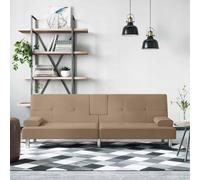 WHOPBXGAD Sofa Bed with Cup Holders and USB Ports, Synthetic Leather Convertible Sleeper with Adjustable Backrest, Modern Cappuccino Color for Living Room and Guest Room