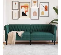 WHOPBXGAD Sofa Chesterfield 3 Seater Dark Green Fabric Upholstered Living Room Furniture with Thick Padding, Comfortable Seat for Relaxing Reading TV Watching, Durable Support Legs