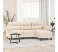WHOPBXGAD Sofá de 3 Plazas con Taburete Beige 180 cm Microfibra Resistente Manchas, Estructura Madera Metal Estable, Diseño Moderno Sala Estar Comedor