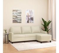 WHOPBXGAD Sofá de 3 plazas con Taburete Cuero sintético Crema 180 cm, sofá Moderno para Sala de Estar, cómodo y Duradero, Relajarse y Ver televisión