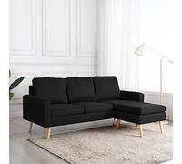 WHOPBXGAD Sofá de 3 plazas Negro con reposapiés Incluido, Tela Suave poliéster, Estructura Madera Pino, cómodo para Sala de Estar y salón Familiar