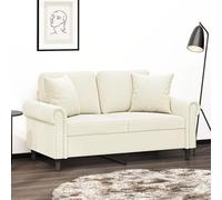 WHOPBXGAD Velvet 2 Seater Sofa Cream 120cm with Decorative Cushions, Modern Living Room Furniture for Relaxing and TV Watching, Sturdy Metal Frame Design