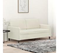 WHOPBXGAD Velvet 2 Seater Sofa Cream Color 140cm Wide Modern Living Room Furniture with Soft Fabric, Sturdy Metal Frame, Thick Cushions for Comfortable Relaxation Watching TV Reading Chatting