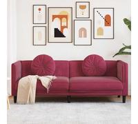 WHOPBXGAD Velvet 3 Seater Sofa with Round Cushions in Deep Red Color, Modern Living Room Furniture for Relaxing and Entertaining Guests, Soft Fabric Upholstery with Sturdy Wooden Legs