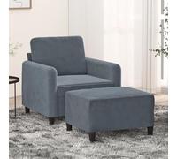 WHOPBXGAD Velvet Accent Chair with Ottoman 60cm Seat Width, Dark Gray Lounge for Living Room, Modern Sofa Chair with Thick Padding and Sturdy Metal Frame for Reading Relaxing