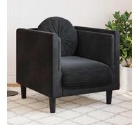 WHOPBXGAD Velvet Accent Chair with Round Cushion, Modern Black Lounge Chair for Living Room, Bedroom Reading Nook, Comfortable Upholstered Armchair with Soft Velvet Fabric and Sturdy Wood Legs