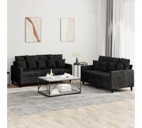 WHOPBXGAD Velvet Black 2-Piece Sofa Set with Cushions for Living Room, Modern Lounge Furniture with Soft Fabric, Sturdy Wood Frame, Comfortable Seating for Relaxation and Entertainment