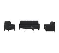 WHOPBXGAD Velvet Black 4-Piece Sofa Set with Ottoman, Modern Living Room Furniture for Small Spaces, Comfortable Sectional Couch with Thick Cushions and Sturdy Metal Frame