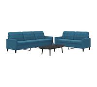 WHOPBXGAD Velvet Blue 5-Piece Sectional Sofa Set with Pillows, Modern Living Room Furniture for Small Spaces, Comfortable 2+3 Seater Couch with Thick Cushions and Sturdy Metal Frame