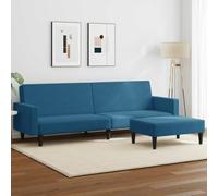 WHOPBXGAD Velvet Blue Sofa Bed with Ottoman 2 Seater Convertible Guest Bed for Living Room, Durable Wood Frame, Adjustable Backrest, Comfortable Foam Cushion, Easy Assembly Modern Furniture