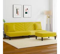 WHOPBXGAD Velvet Convertible Sofa Bed 2 Piece Set with Footstool, Yellow Sofa Couch with Pillows for Living Room, Guest Room, Small Space, Soft Fabric, Easy Assembly, 110kg Capacity