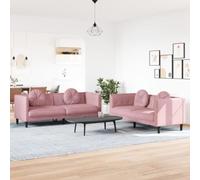 WHOPBXGAD Velvet Pink 2+3 Seater Sofa Set with Round Cushions, Modern Living Room Furniture for Relaxing, Reading and TV Watching, Soft Fabric Upholstery, Maximum Load 110kg