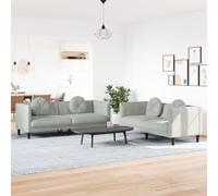 WHOPBXGAD Velvet Sofa Set 2 Piece with Round Cushions Light Grey Modern Living Room Furniture for Small Spaces Comfortable Seating 110kg Capacity