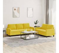 WHOPBXGAD Velvet Yellow 2+3 Seater Sofa Set with Cushions for Living Room, Soft Fabric Upholstery, Sturdy Wood Metal Frame, Comfortable Lounge Furniture