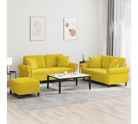 WHOPBXGAD Velvet Yellow 3-Piece Sofa Set with Cushions and Ottoman, Comfortable Living Room Furniture for Small Spaces, Modern 2-Seater Couches with Soft Pillows