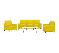 WHOPBXGAD Velvet Yellow 3 Piece Sofa Set with Cushions Living Room Furniture Modern Sectional Couch Conversation Set Comfortable Seating for Home