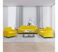 WHOPBXGAD Velvet Yellow 3-Piece Sofa Set with Cushions, Modern Living Room Furniture for Relaxation, Reading and TV Watching, Soft Fabric with Sturdy Wood Metal Frame Structure