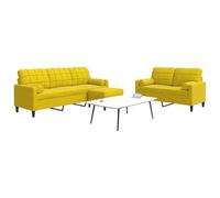 WHOPBXGAD Velvet Yellow 3 Piece Sofa Set with Pillows, Modern Living Room Furniture for Small Spaces, Comfortable 2+3 Seater Couch with Ottoman, Soft Fabric Upholstery Lounge Suite for Home Decor