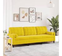 WHOPBXGAD Velvet Yellow 3 Seater Sofa 210 cm with Cushions, Modern Living Room Furniture for Relaxing and Entertaining, Soft Comfortable Fabric with Sturdy Metal Frame
