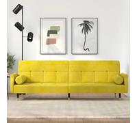 WHOPBXGAD Velvet Yellow Sofa Bed with Adjustable Backrest, Convertible Sleeper Sofa for Living Room Guest Bedroom, Comfortable Fold out Couch with Storage Pillows, Modern Chesterfield Design