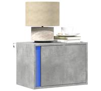 WHOPBXGAD Wall Mounted LED Night Stands 2 Pack, Concrete Gray Floating Bedside Tables with RGB Lights, Modern Space Saving Bedroom Furniture with Storage Drawer, Easy Installation for Small Rooms