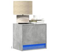 WHOPBXGAD Wall Mounted LED Nightstand Set of 2, Concrete Gray Floating Bedside Table with RGB Lights, Modern Bedroom Storage Shelf with USB Port, Space Saving Design for Small Rooms