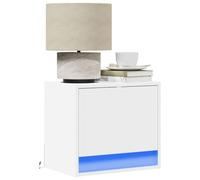 WHOPBXGAD Wall Mounted LED Nightstand Set of 2 White with RGB Lights, Modern Floating Bedside Table with Storage Drawer, Space Saving Design for Bedroom