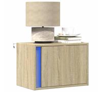 WHOPBXGAD Wall Mounted Nightstand with LED Lights 2 Pack, Sonoma Oak Floating Bedside Table, USB Powered RGB Color Changing, 1 Drawer Space Saving Design for Bedroom Living Room