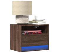 WHOPBXGAD Wall Mounted Nightstand with LED Lights, Brown Oak Floating Bedside Table, 1 Drawer Space Saving Shelf for Bedroom, RGB Color Changing, Modern Engineered Wood Storage Cabinet