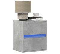 WHOPBXGAD Wall Mounted Nightstand with LED Lights, Concrete Gray Floating Bedside Table, 2 Drawers Storage Shelf for Bedroom, RGB Color Changing, Space Saving Design, Engineered Wood