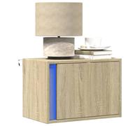 WHOPBXGAD Wall Mounted Nightstand with LED Lights, Sonoma Oak Floating Bedside Table, RGB Color Changing, 1 Drawer Space Saving Storage for Bedroom, Living Room, Modern Wooden Shelf